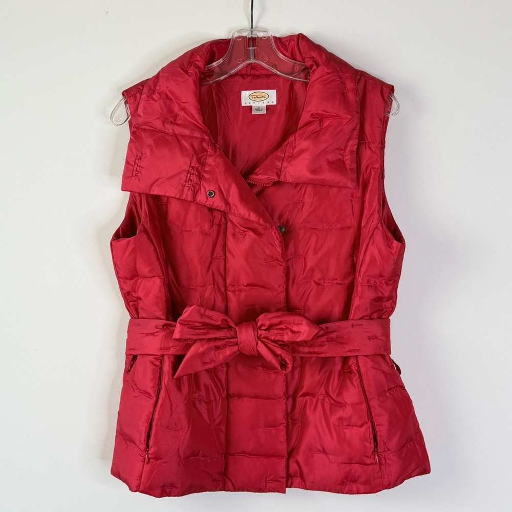 TALBOTS Classic Preppy Holiday Red Down Quilted Full Zip Belted Vest Size MEDIUM